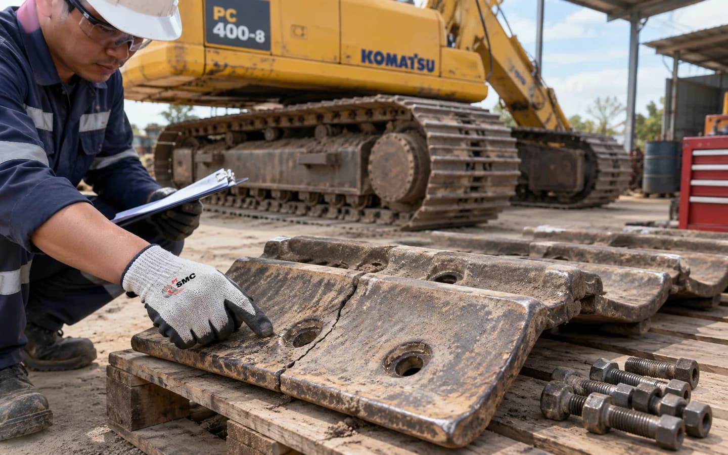 Track Shoe Komatsu PC400-8 Bermasalah: Gejala dan Pemeriksaan Awal