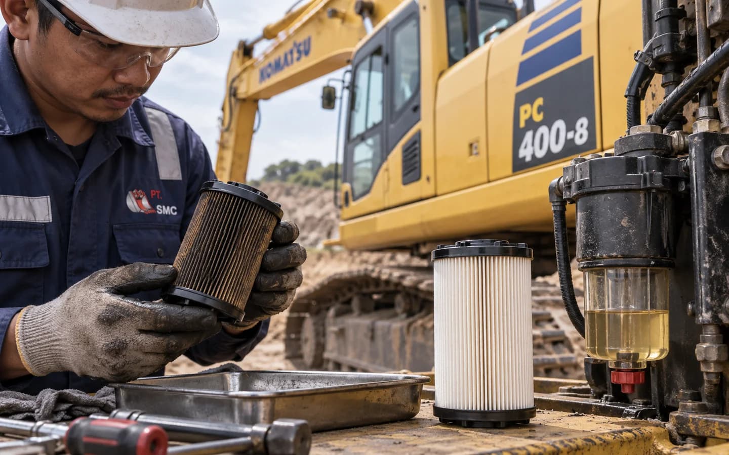 Fuel Filter Komatsu PC400-8 Bermasalah: Gejala dan Pemeriksaan Awal