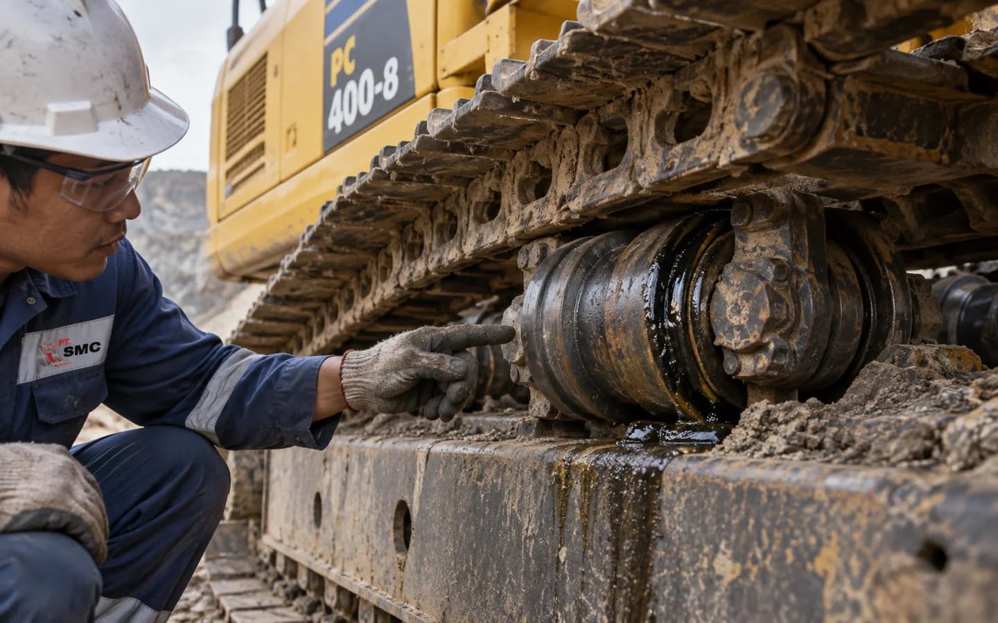 Track Roller Komatsu PC400-8 Bermasalah: Gejala dan Pemeriksaan Awal